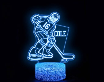 Gepersonaliseerde ijshockey nachtlampje, kinderverlichting, jongenskamer decor, cadeau voor jongens, kinderlicht, ijshockey fan cadeau, slaapkamer decor
