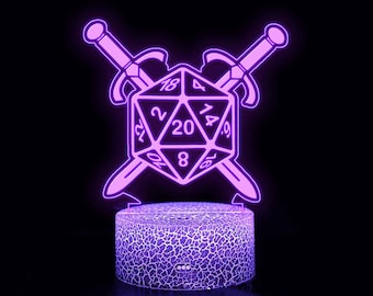 Custom D20 Würfel Nachtlampe, Gamer Decor