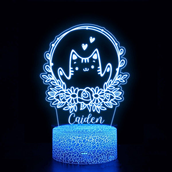 Cat Night Lights, Girls Room Decor, Illusion Sensory Night Lamp, Personalized Gifts, Bedroom Decor Gifts, New Baby Gifts, Baby Girl Gifts