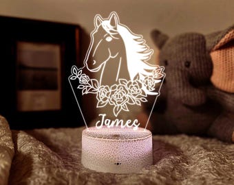 Personalised Horse Night Light, Animal Home Decor, Children&#39;s Light, Horse Gift, Horse Nursery Decor, Fathers Day Gift, Horse Lover Gift