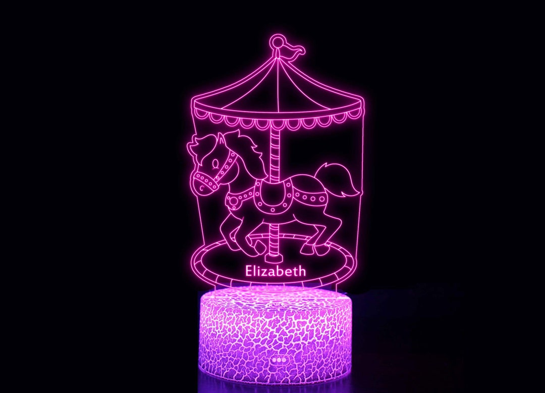 Personalized Night Light With Carousel Nursery Decor Custom Name Light