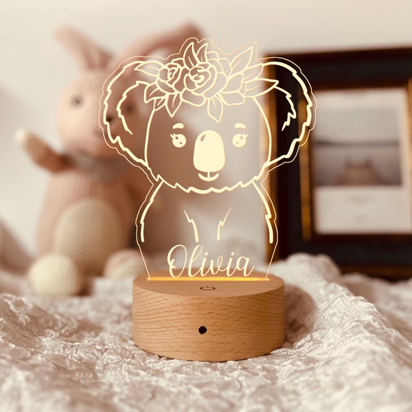 Personalisierte Koala Nachtlicht, Baby Kinderzimmer Dekor, Geschenk für Kinder, Jungen Schlafzimmer Geschenk, Baby Koala Licht, Nachtlampe Baby, Babyzimmerlampen