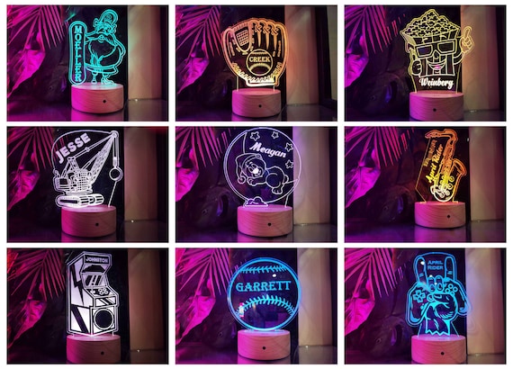 Luce notturna 3D personalizzata con nome da pallavolo con telecomando, lampada da tavolo con base in legno, decorazione sportiva per la stanza, regalo per amanti/giocatori di pallavolo