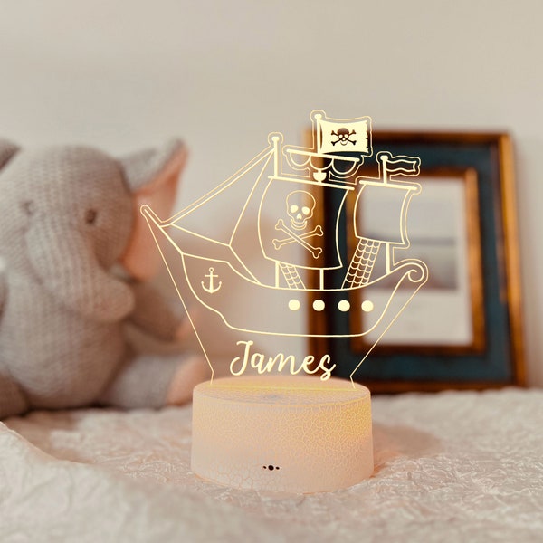 Veilleuse personnalisée de bateau de pirate, lampe de chambre de garçons, veilleuse d'enfants, décoration de chambre d'enfants, lampe de chambre de garçons, cadeau pour chambre de bébé, cadeaux pour garçon