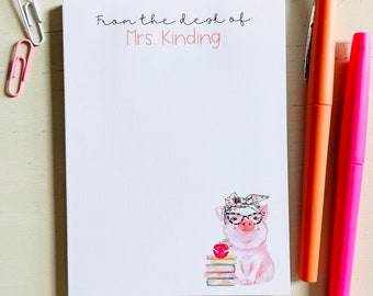 Cute Teacher Pig Notepad, Pig Themed Classroom, Teacher Gifts Personalized, Teacher Notepad, Pig Lover, Christmas Teacher Gift, Stationary