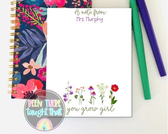 You Grow Girl Notepad, Plant Lover Gift, Hostess Gift, Gift for Hostess, Baby Shower Favor, Personalized Notepad, Custom Gift, Gifts for Her