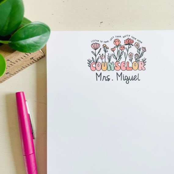 Personalized Counselor Notepad: Boho Custom Stationery Counselor Gift