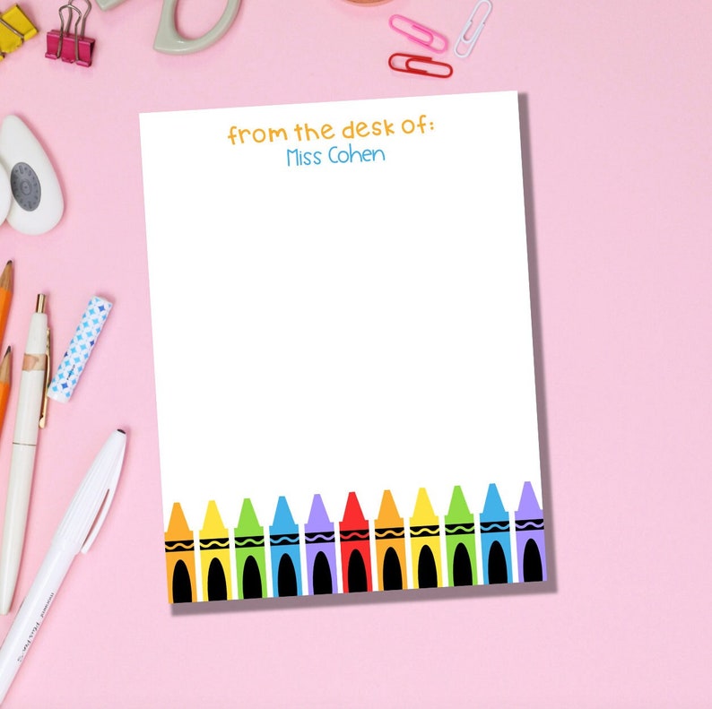 Crayon Teacher Notepad, back to school gift, Kindergarten teacher gift, Preschool teacher gift, End of year gift, Teacher Personalized gift image 2