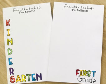 Personalized Teacher Notepad: Rainbow Grade Level Gift