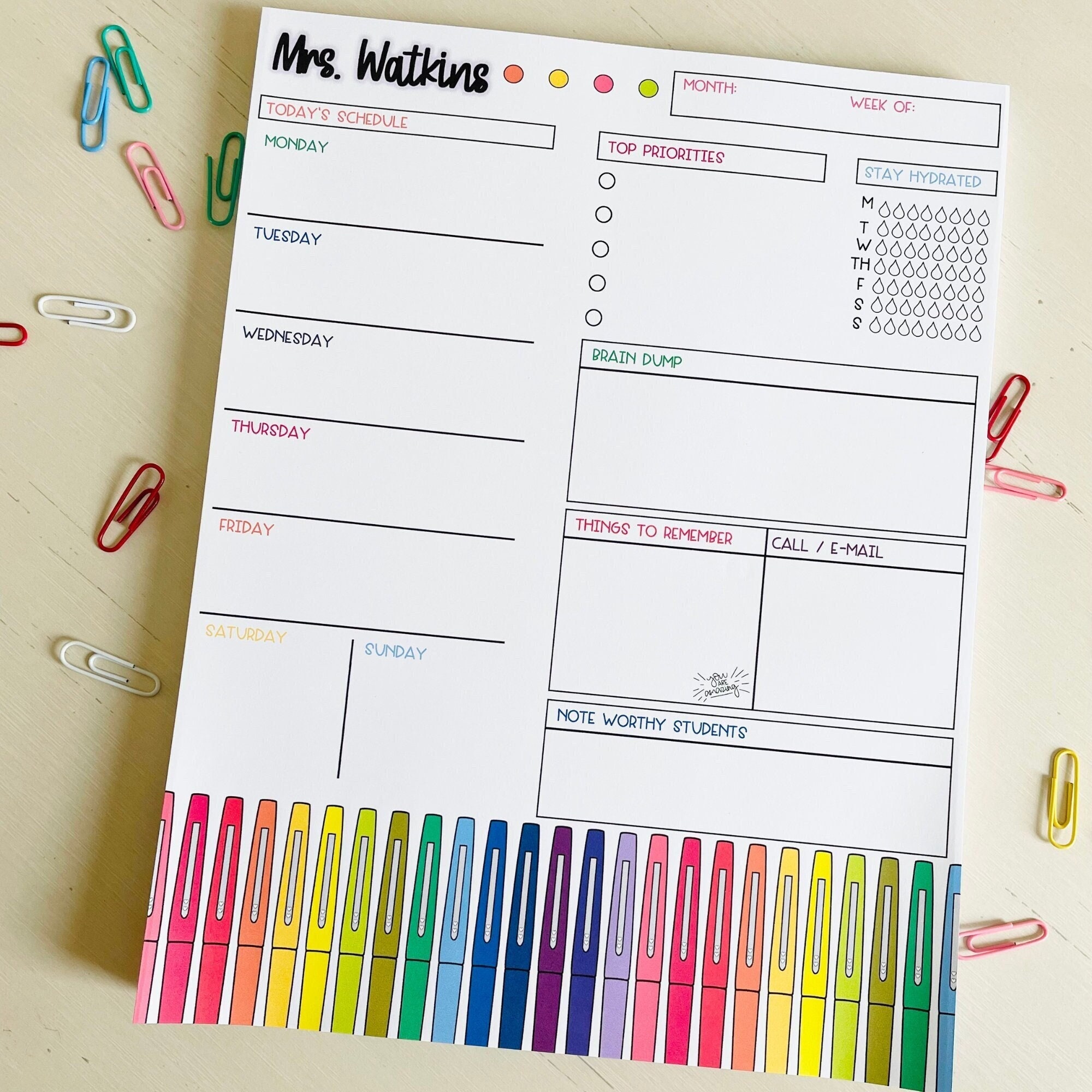 Teacher Gift, Week at a Glance Notepad, Teacher Planner, Back to School Gift, Teacher Organization, Cute Teacher Gift, Teacher Appreciation