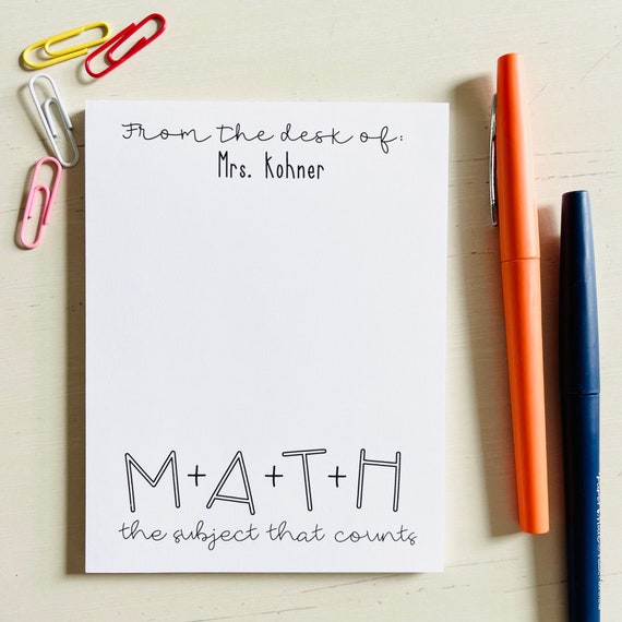 Personalized Math Teacher Notepad: School Staff Gift, Teacher Appreciation Stationary