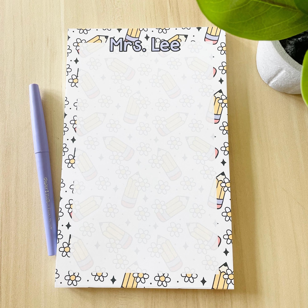 Personalized Teacher Notepad Pencil and Daisy Themed: Custom Stationery ...