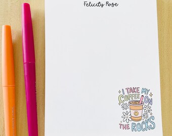 Personalized Iced Coffee Notepad: Coffee on the Rocks Custom Stationery Gift