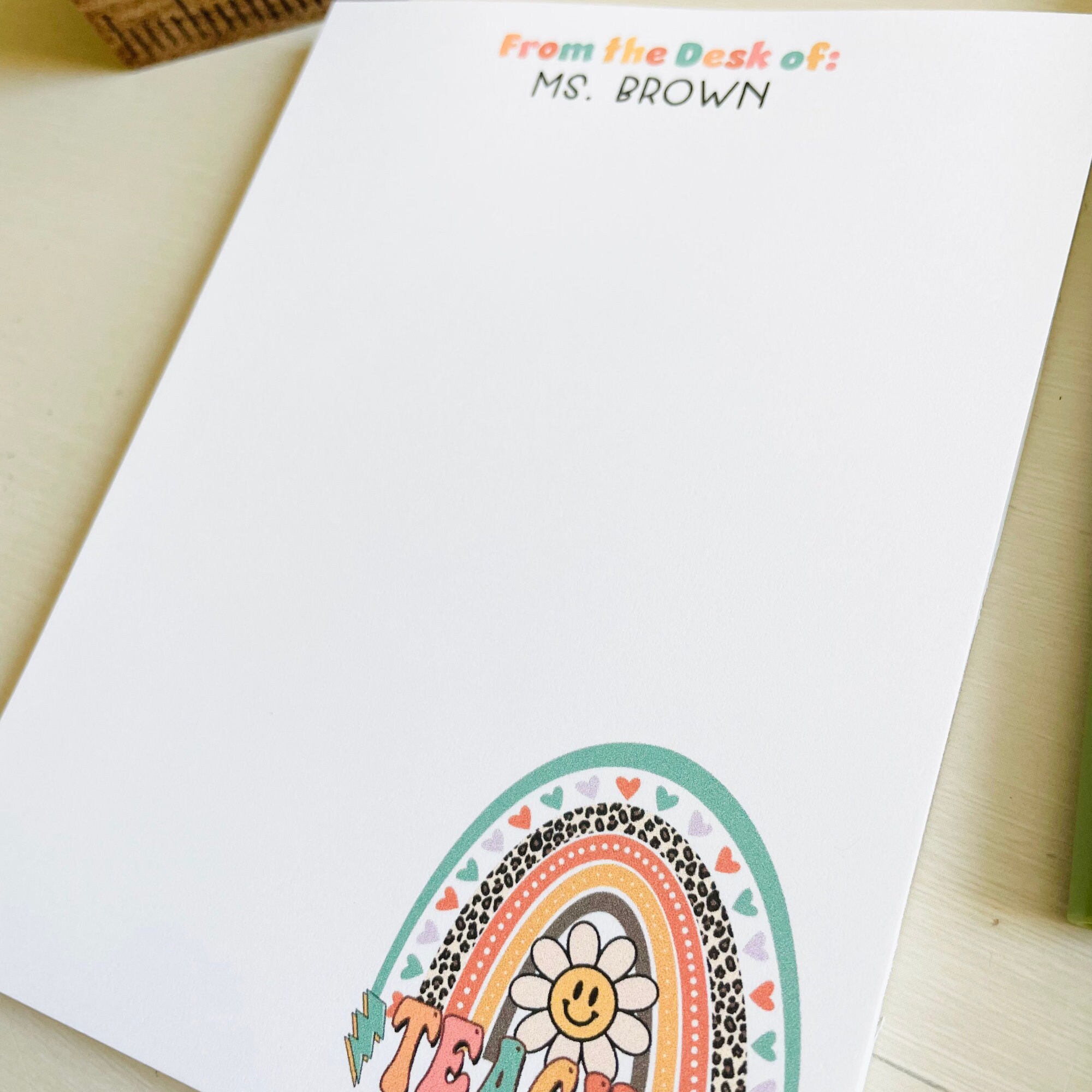 Custom Teacher Notepad: Retro Rainbow Personalized Stationery - Etsy