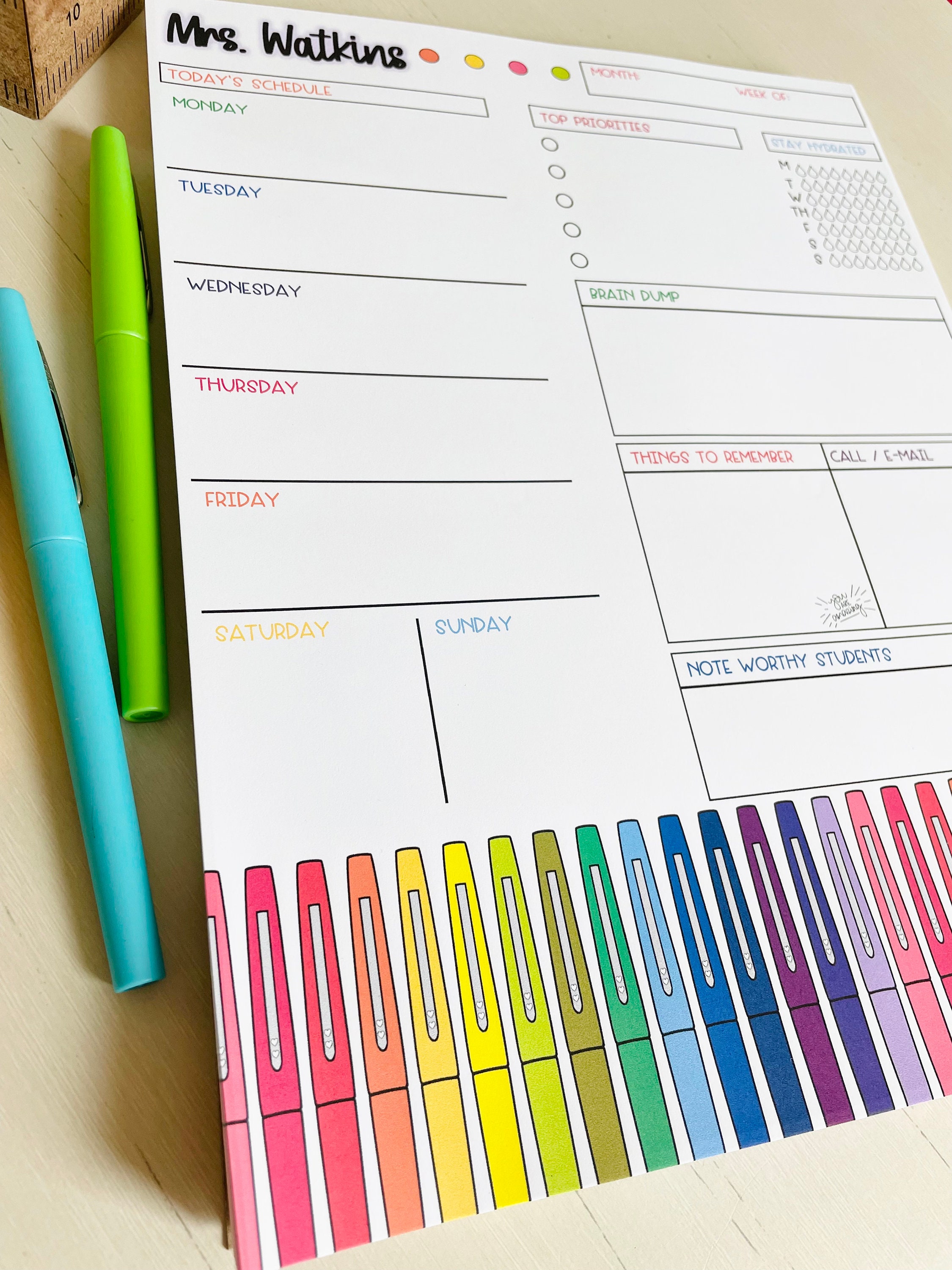 Teacher Gift, Week at a Glance Notepad, Teacher Planner, Back to School Gift, Teacher Organization, Cute Teacher Gift, Teacher Appreciation
