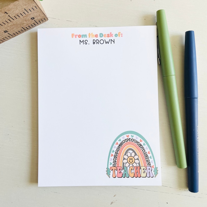 Custom Teacher Notepad: Retro Rainbow Personalized Stationery - Etsy