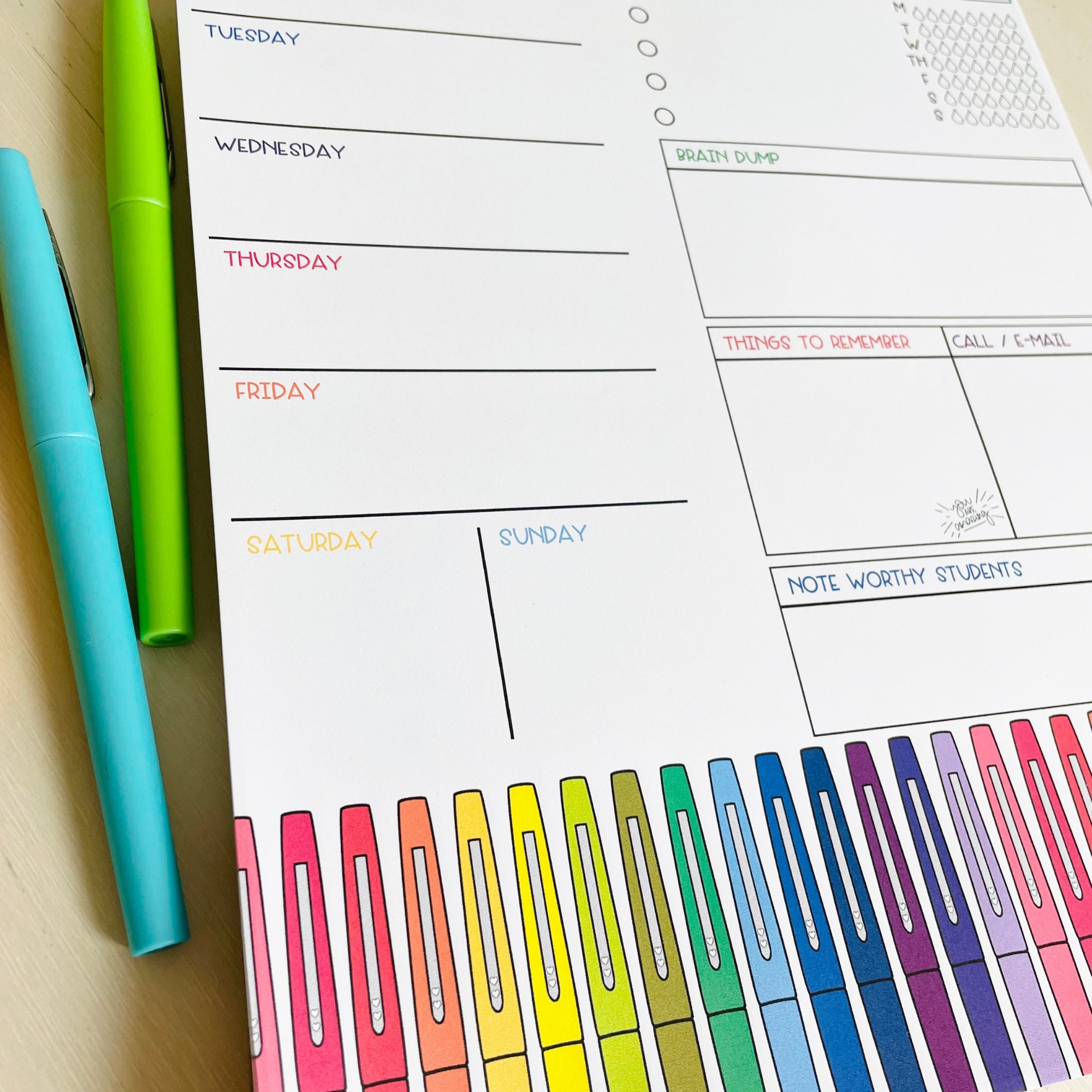 Teacher Gift, Week at a Glance Notepad, Teacher Planner, Back to School Gift, Teacher Organization, Cute Teacher Gift, Teacher Appreciation