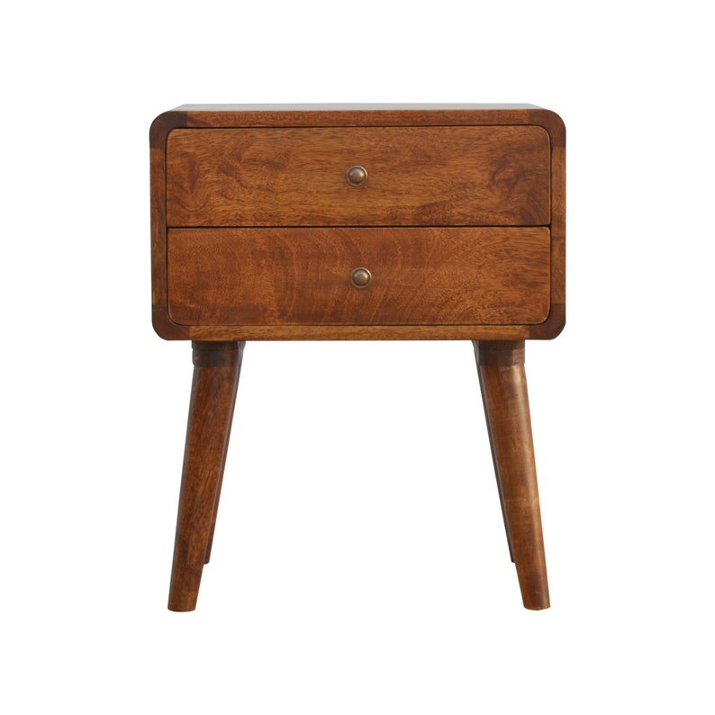 Curved 2 Drawer Solid Wood Bedside Table in Chestnut Finish Etsy UK