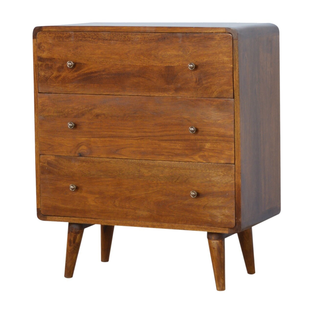 Curved 3 Drawer Solid Wood Chest of Drawers in Chestnut Finish Etsy UK
