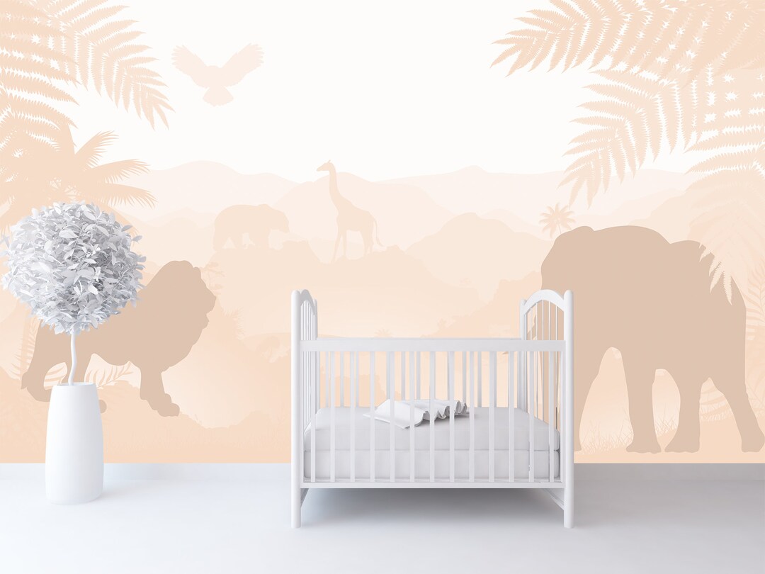 Jungle Animals Wallpaper Mural Nursery / Ombre Mountain Wall Mural ...