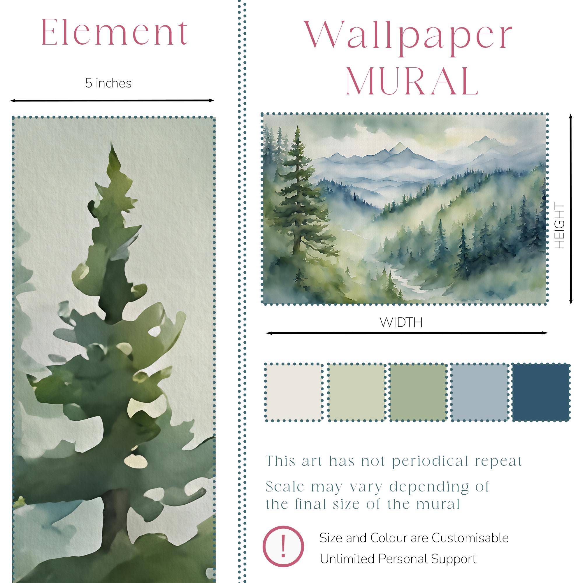 Mountain Wallpaper Peel and Stick Boy Girl Play Room, Watercolor Forest ...