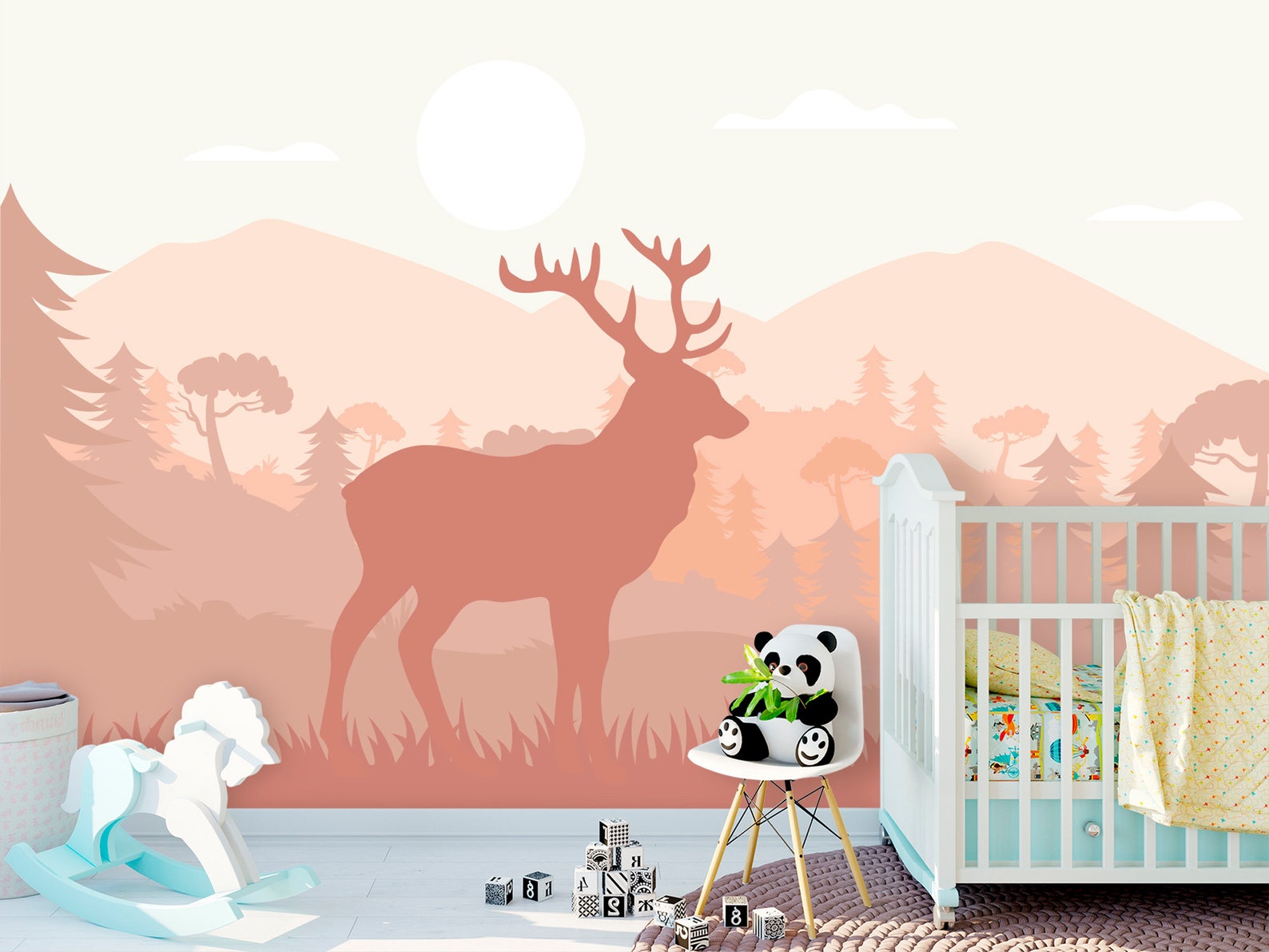 Deer Wallpaper Nursery Peel and Stick Wallpaper Woodland | Etsy