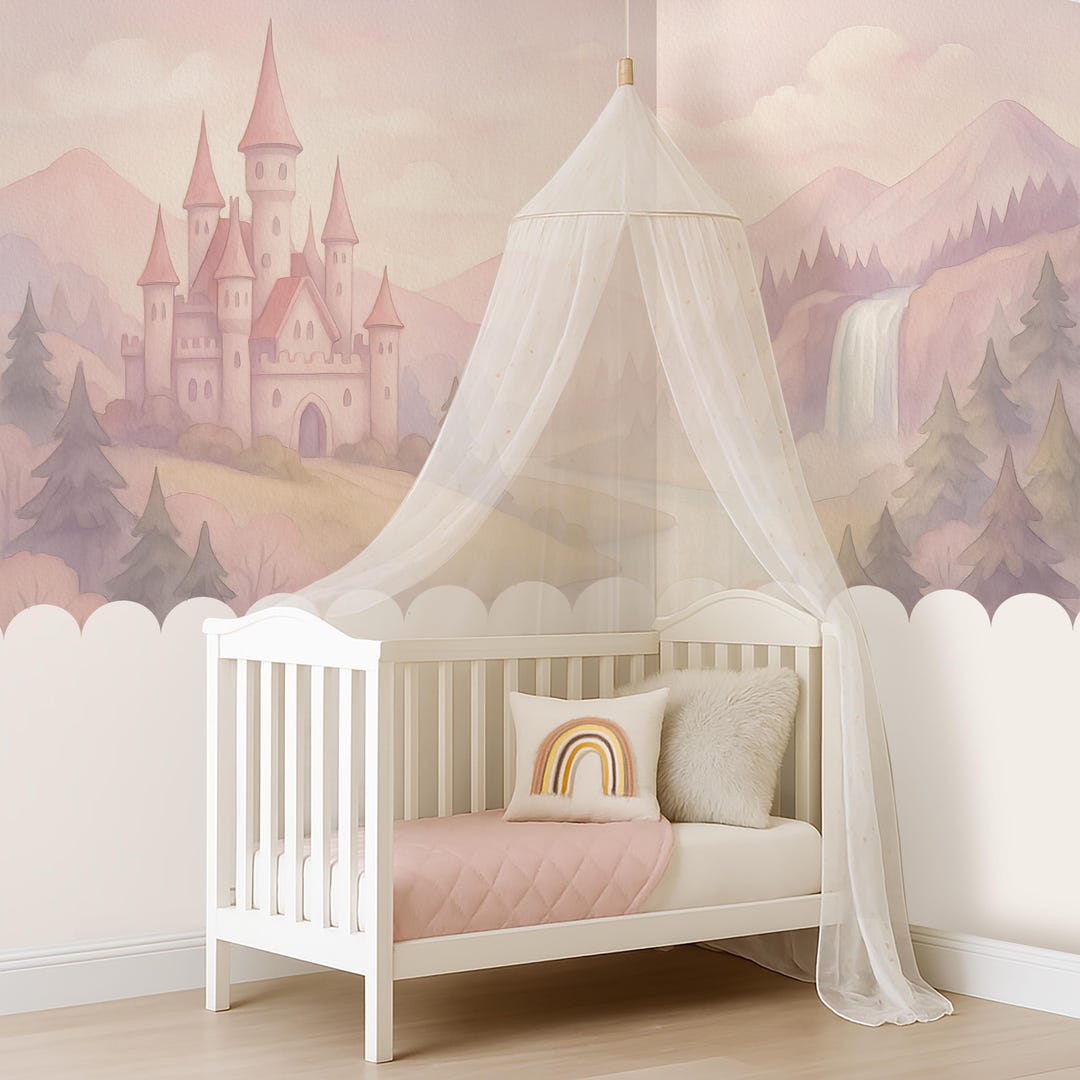 Princess Castle Peel and Stick Wallpaper Little Girl Room, Mountain ...