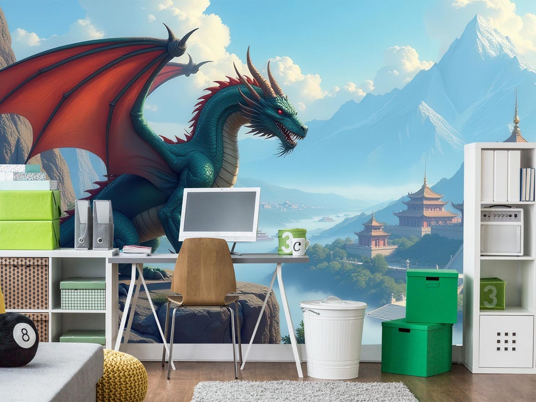 Buy Dragon Wallpaper Peel and Stick Toddler Boy Playroom, Mountain Wall ...