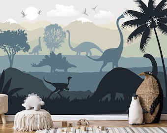 Dark Dinosaur Wallpaper Mural Toddler Boy Nursery Removable / Jurassic World Mural / Dino Wallpaper Playroom  Peel & Stick Non-Woven
