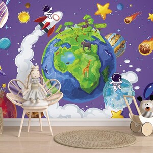 Solar System Wallpaper Peel and Stick Kids Playroom Decor, Planets Wallpaper Removable, Outer Space Wall paper Universe, Galaxy Wall
