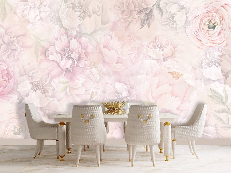 Pink Watercolor Peony Peel and Stick Wallpaper Baby Nursery, Peonies ...