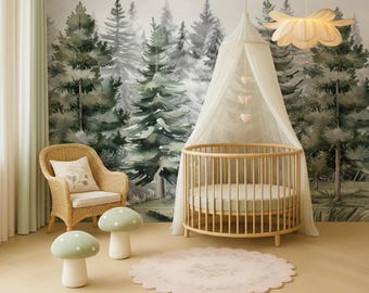 Pastel Forest Wallpaper Bedroom Peel & Stick Removable Watercolor  Forest Wall Mural Nursery Wall paper Kids Room, Magic Forest Decor EM546