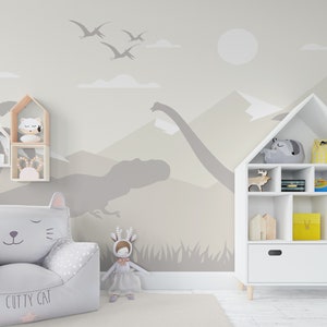 Soft Pastel Dinosaurs Wallpaper for Baby Girl Nursery, Large Jurassic World Wall Mural Playroom Removable, Dino Wallpaper Adhesive