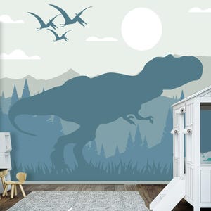 T-rex Wallpaper Baby Boy Nursery Removable / Large Jurassic World Wall Mural Kids Bedroom Dinosaur Wallpaper Playroom Adhesive Peel & Stick