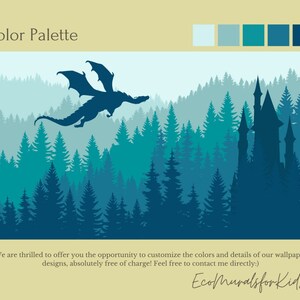 Pastel Green Forest Wallpaper Kids Nursery Removable, Fairy Dragon Wall ...