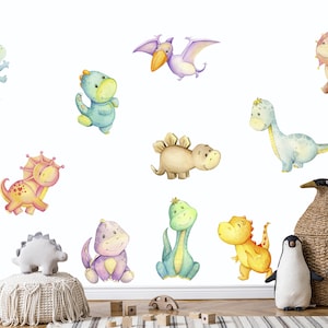 恐竜壁デカール保育園水彩画、かわいいジュラシックワールド子供部屋ステッカー、プテロダクティル、ブラキオサウルス、ステゴサウルス装飾幼児