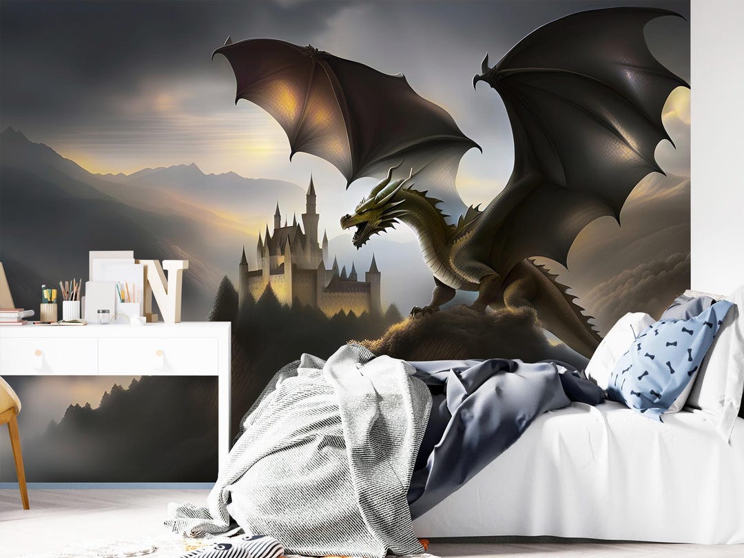 Buy Dragon Wallpaper Peel and Stick Toddler Bedroom, Magic Kingdom Wall ...