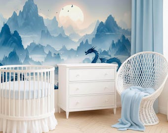 Dragon Wallpaper Peel and Stick Living Room, Mountains Landscape Wallpaper Mural Playroom Removable, Forest Wall paper Bedroom, Adhesive