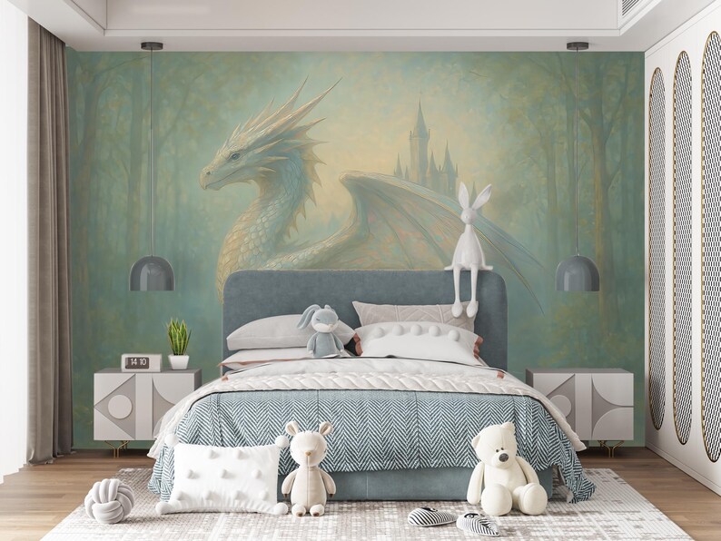 Dragon Wallpaper Peel and Stick Toddler Bedroom, Mountains Landscape ...