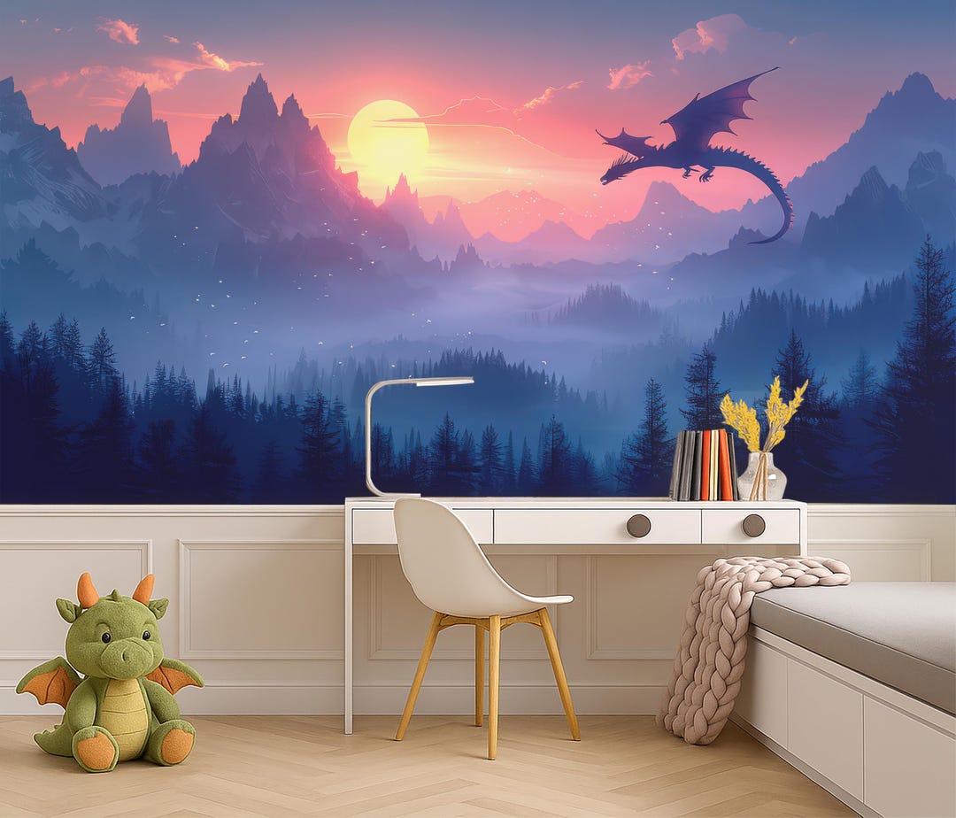Magical Dragon Peel and Stick Wallpaper for Toddler Playroom Forest ...