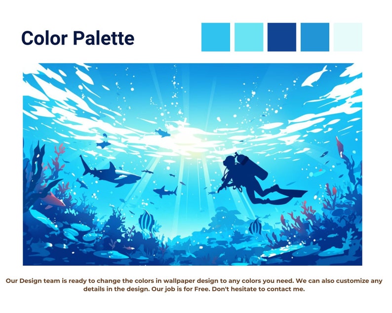 Buy Under the Sea Bedroom Wallpaper, Navy Blue Wall Paper Mural Kids