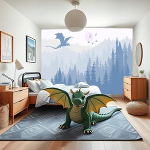 Magic Kingdom Dragon Wallpaper Peel and Stick Nursery, Forest Mountain Wall paper Boy Nursery Decor, Kids Castle Landscape Mural Girl Room
