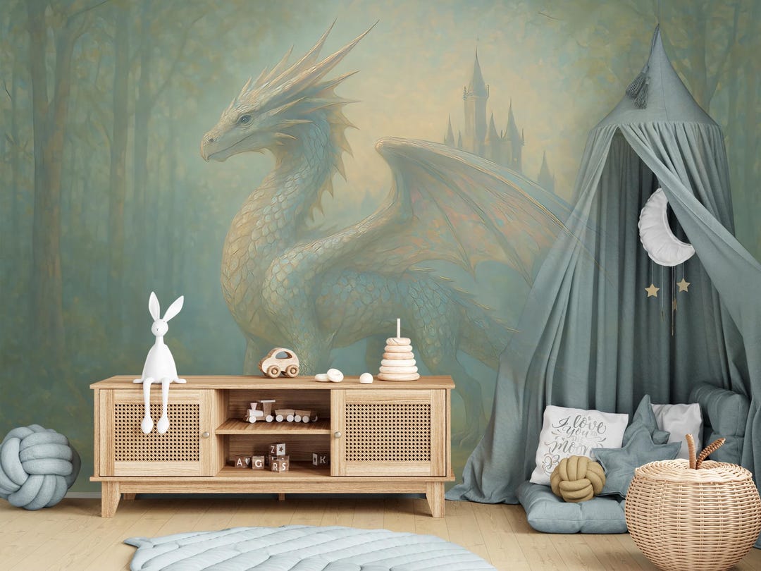 Dragon Wallpaper Peel and Stick Toddler Bedroom, Mountains Landscape ...
