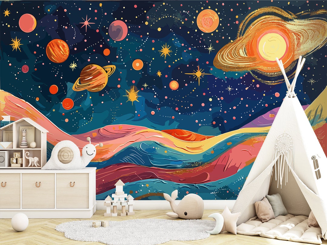 Space Wallpaper Peel and Stick Kids Nursery Wall Decor, Planets ...