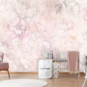 Pink Watercolor Peony Wallpaper Bedroom, Vintage Peonies Wall Mural Removable, Custom Size Printed Wallpaper Floral Peel and Stick Girl Room