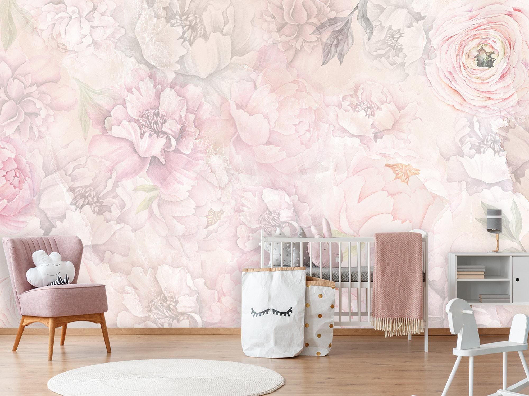 Pink Watercolor Peony Peel and Stick Wallpaper Baby Nursery, Peonies ...