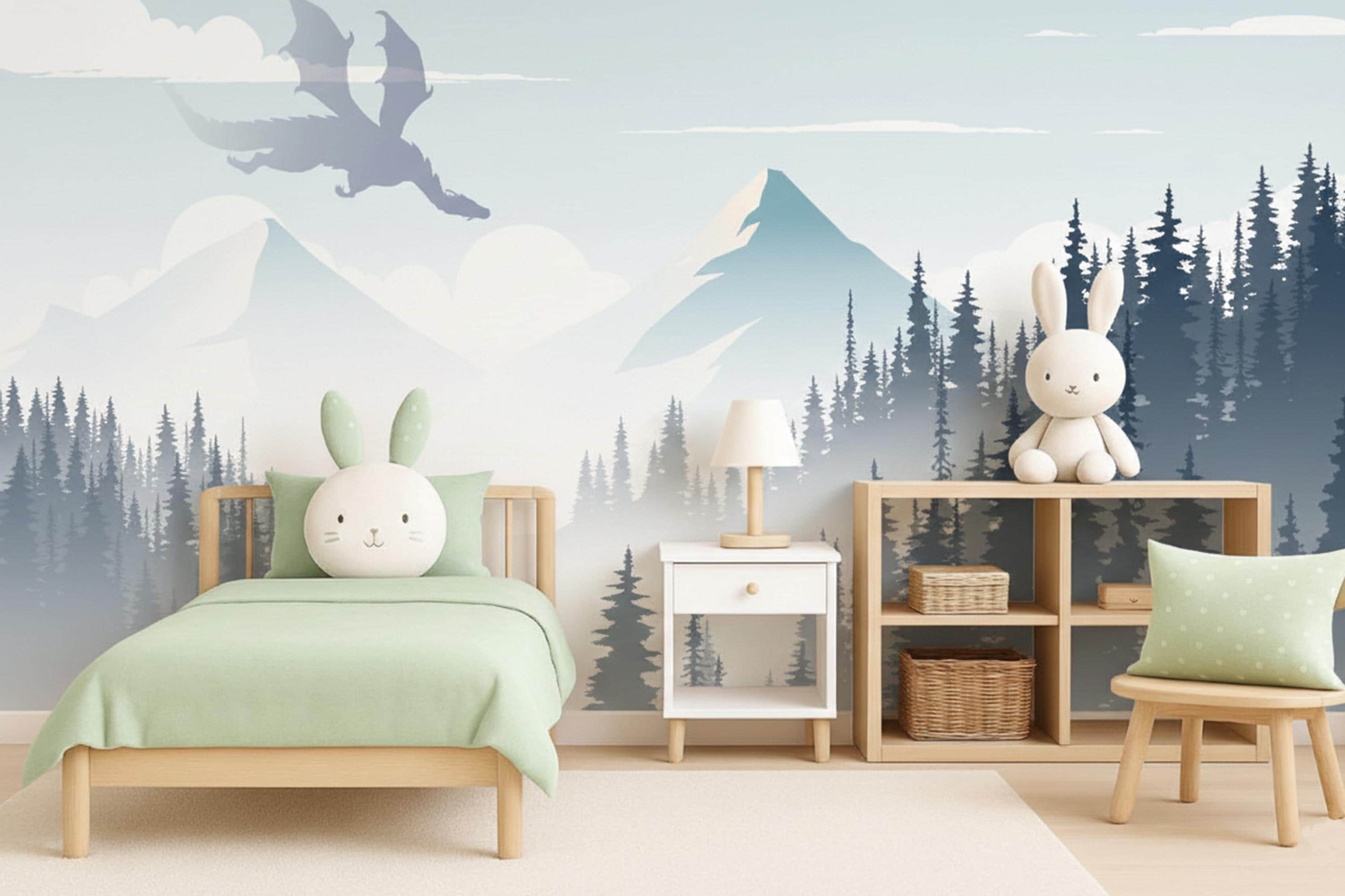 Ombre Mountain Wallpaper Kids Playroom Removable, Dragon Wall Mural ...