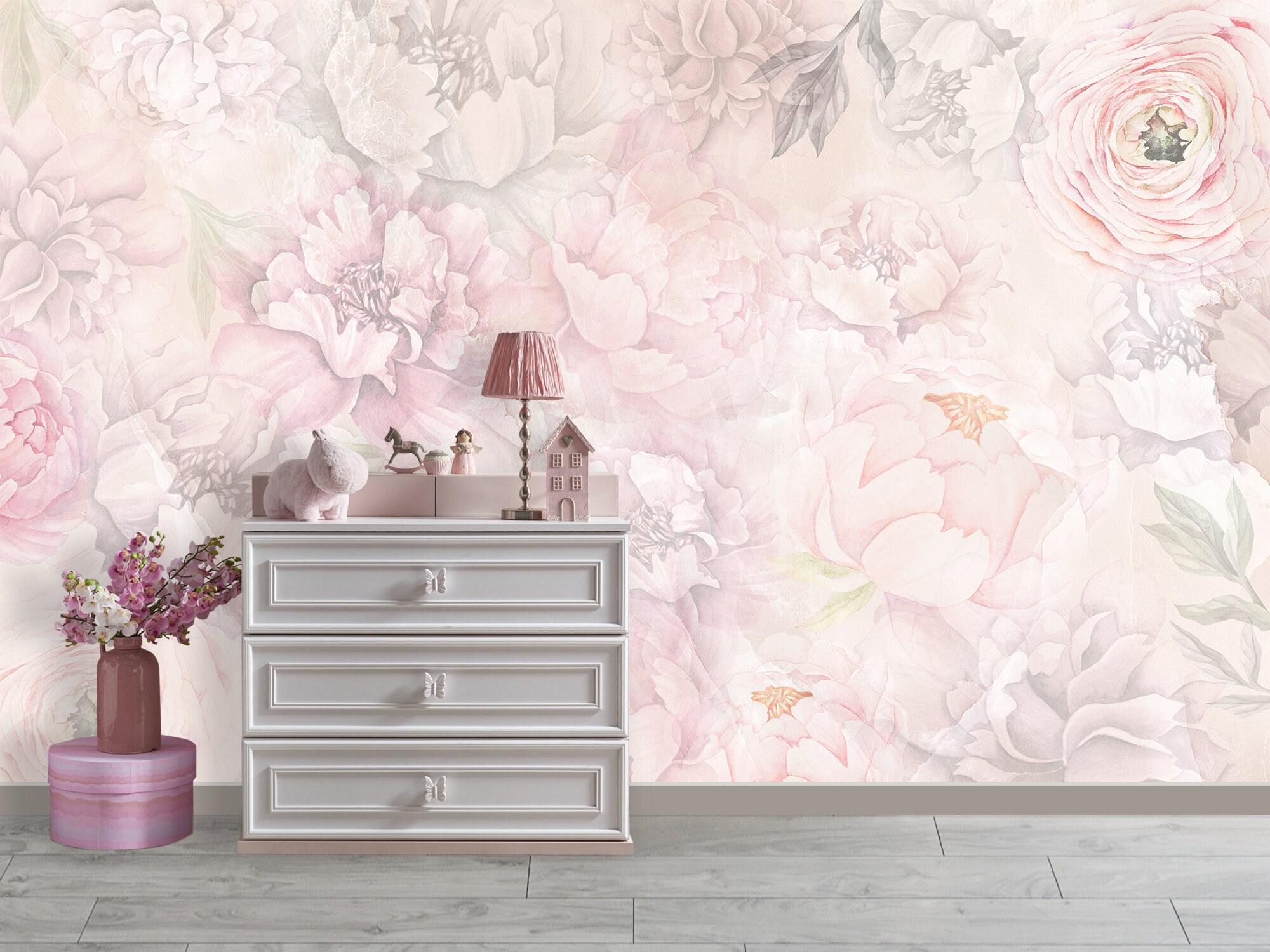 Pink Watercolor Peony Peel and Stick Wallpaper Baby Nursery, Peonies ...