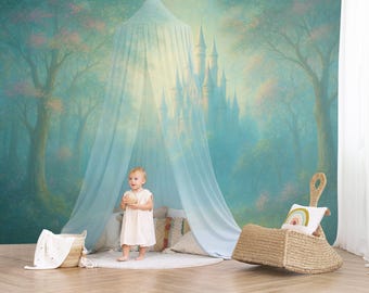 Fantasy Castle Wallpaper Peel and Stick Enchanted Forest Wall Decor for Bedroom Nursery or Playroom Wall Mural Removable Fairy Tale Wall Art