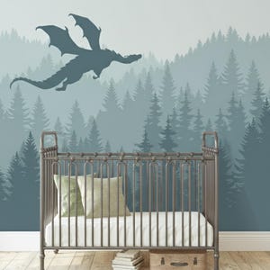 Soft Pastel Green Forest Wallpaper Kids Nursery Removable, Fairy Dragon ...